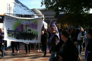Hundreds of City Council workers marching to Centenary Square